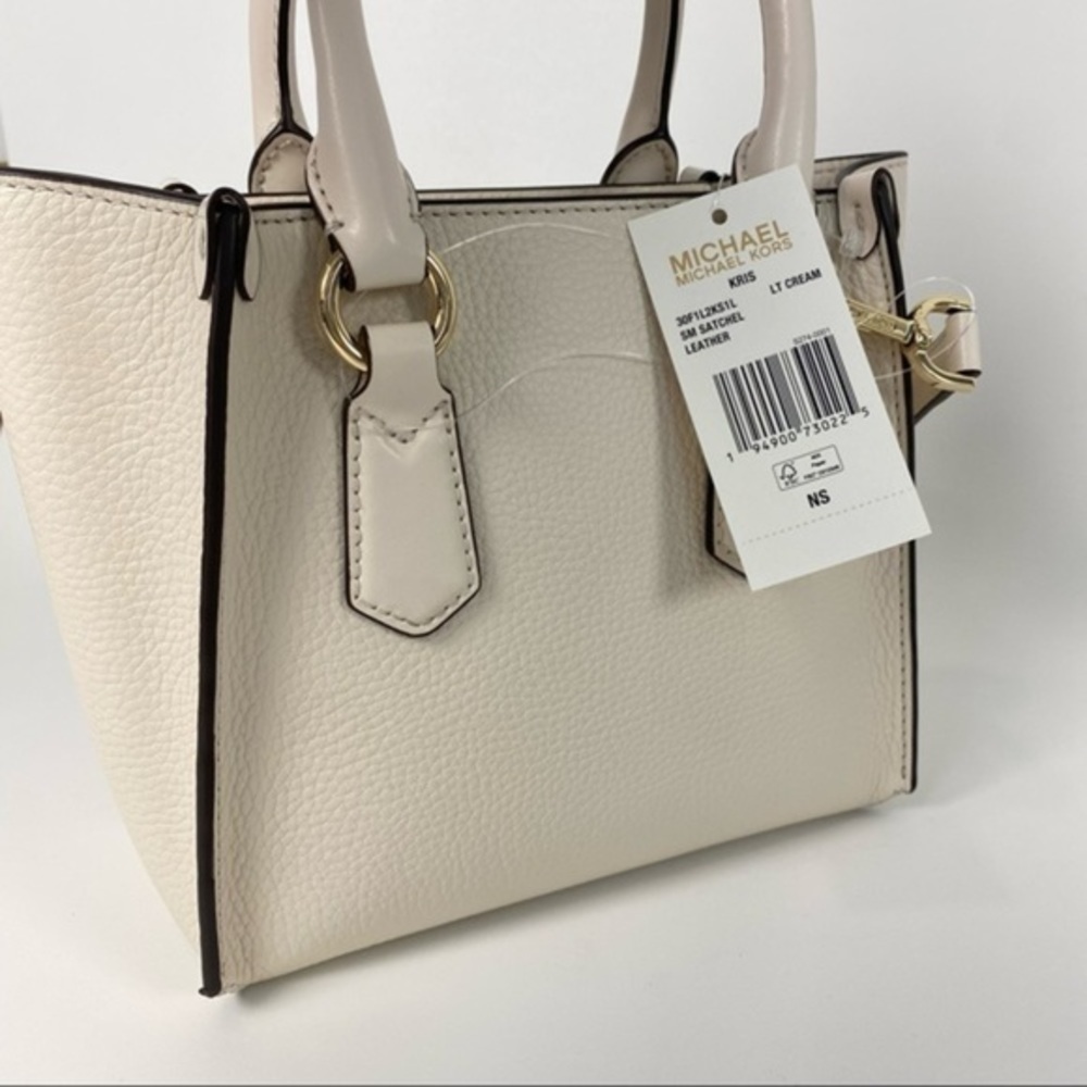 Michael Kors Kris Small Pebbled Leather Satchel Crossbody Bag in Light Cream - Picture 8 of 12
